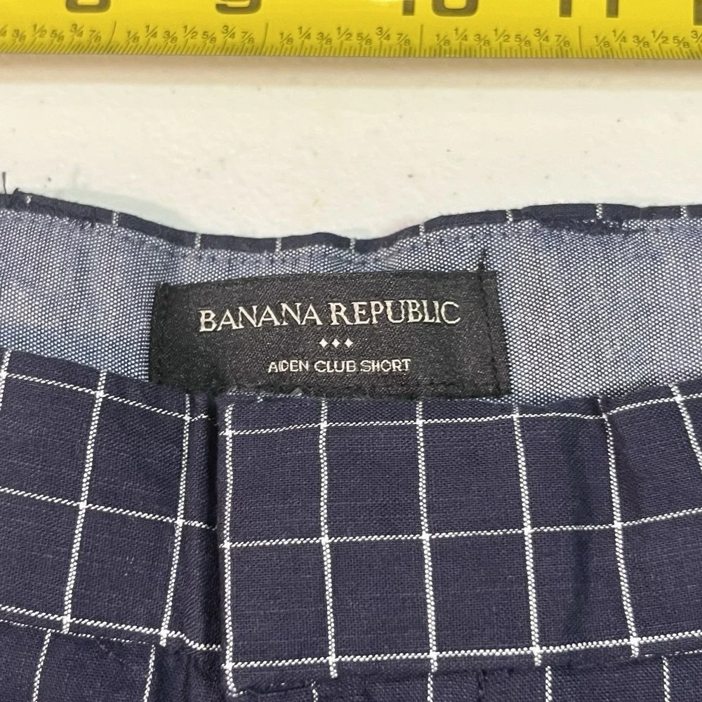 NWT Banana Republic Men's Blue Check Aiden Club Fit Flat Front Shorts Size‎ 36